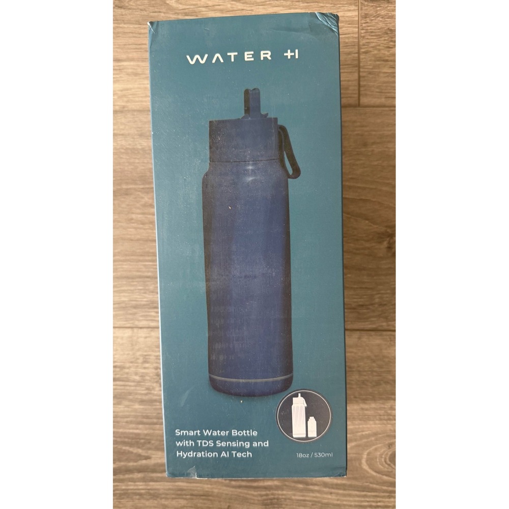 Water+ H Smart Water Bottle 18oz Navy Blue TDS Sensing Hydration AI Tech
